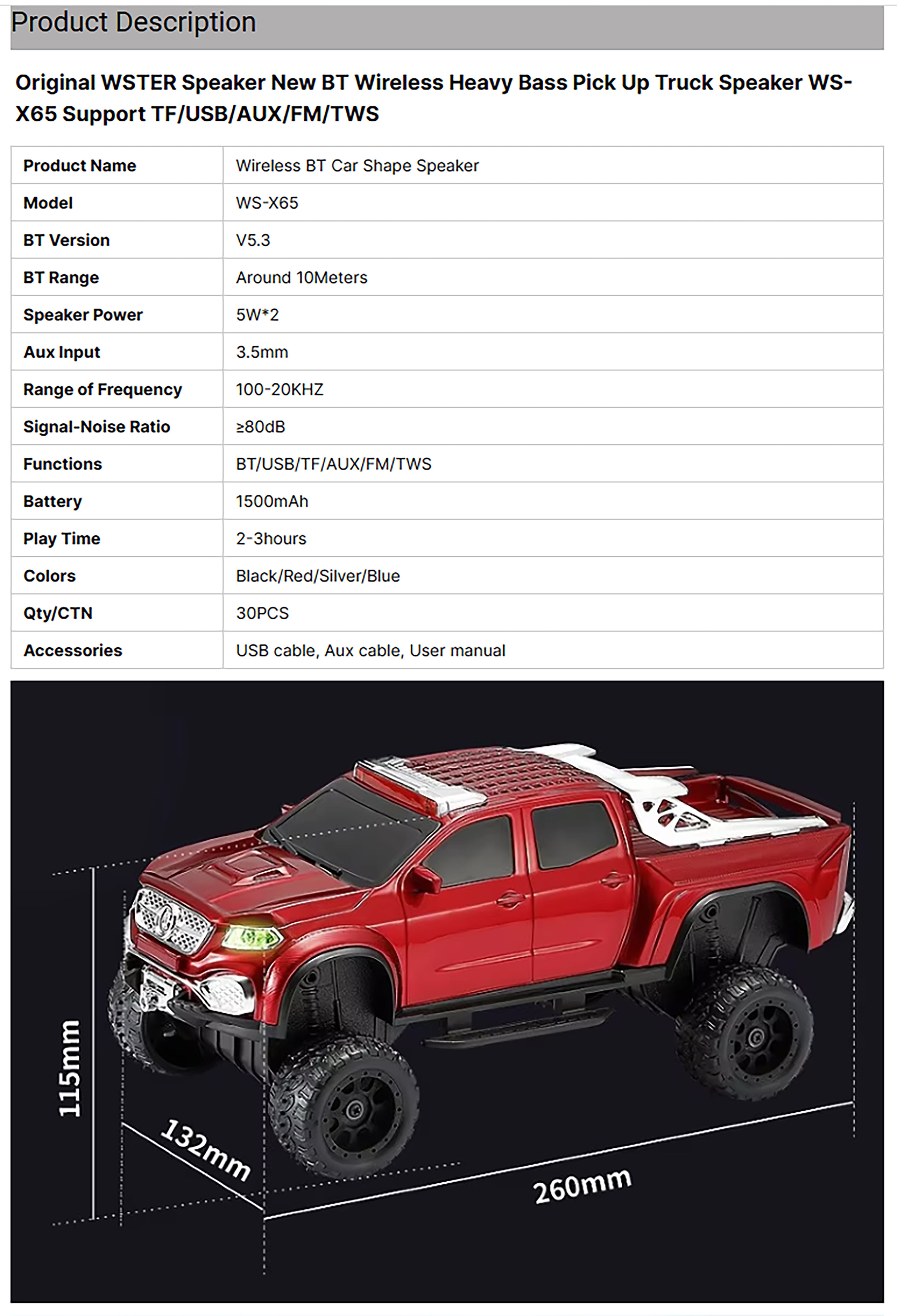 Roshanic WS-X65 Car Shape Bluetooth Speaker – Heavy Bass, Wireless, Multi-Function