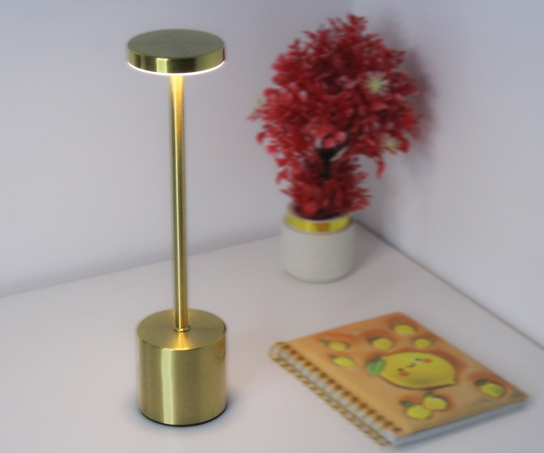 RoshaniC Gold LED Desk Lamp – Touch Dimming, 3-Color, Rechargeable