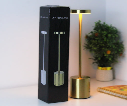 RoshaniC Gold LED Desk Lamp – Touch Dimming, 3-Color, Rechargeable